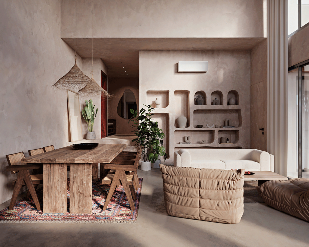 Interior 3d rendering of a living room in a Bali Villa