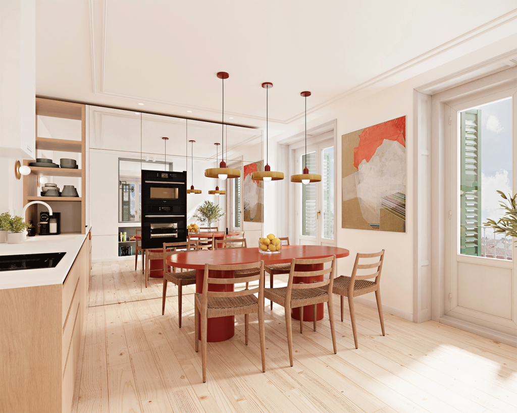 interior rendering of a colorful kitchen