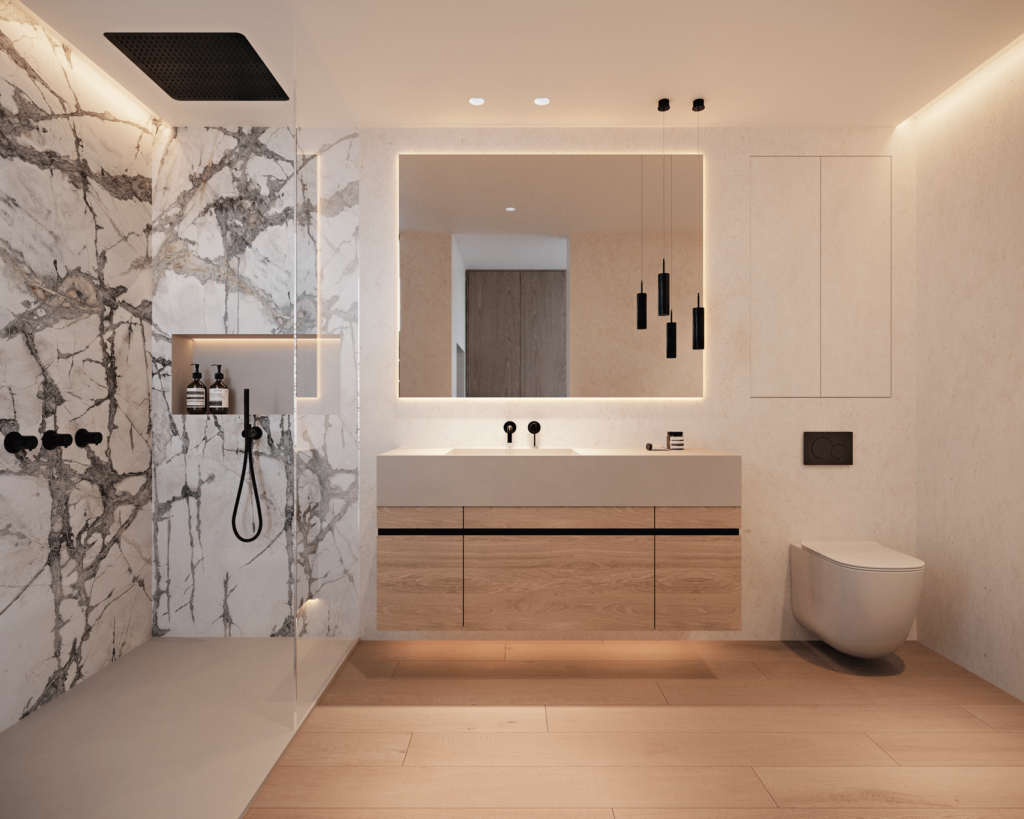 master bathroom 3d rendering in madrid